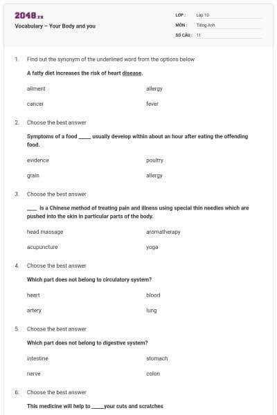 Vocabulary – Your Body and you