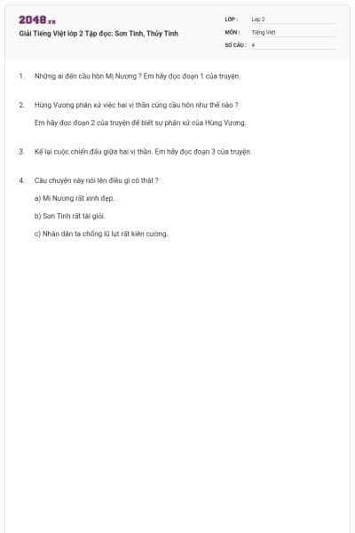 Giải Tiếng Việt lớp 2 Tập đọc: Sơn Tinh, Thủy Tinh