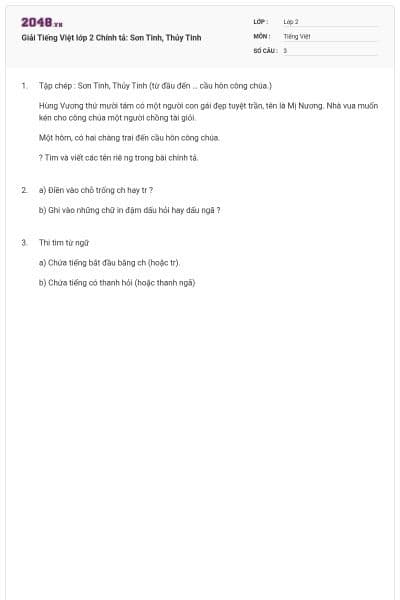 Giải Tiếng Việt lớp 2 Chính tả: Sơn Tinh, Thủy Tinh
