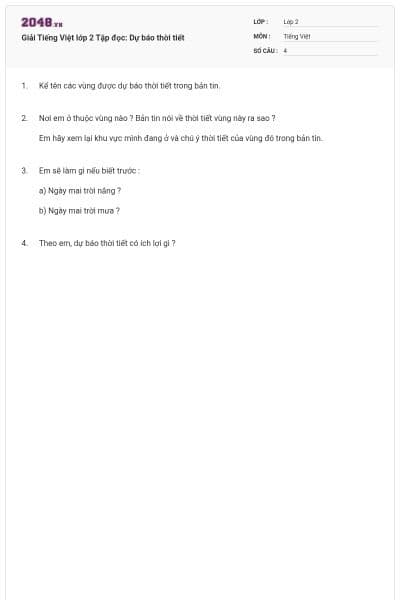Giải Tiếng Việt lớp 2 Tập đọc: Dự báo thời tiết