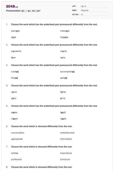 Pronunciation /gl /, / gr/, /pl /,/pr/