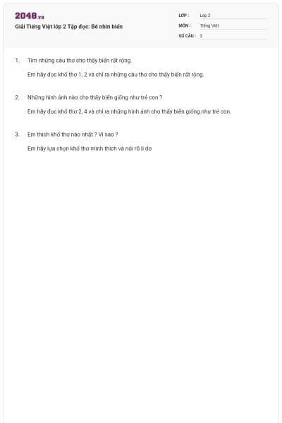 Giải Tiếng Việt lớp 2 Tập đọc: Bé nhìn biển