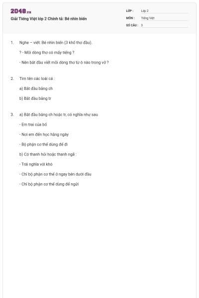 Giải Tiếng Việt lớp 2 Chính tả: Bé nhìn biển