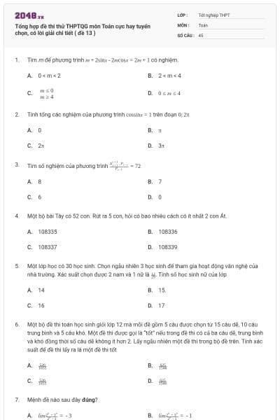 Tổng hợp đề thi thử THPTQG môn Toán cực hay tuyển chọn, có lời giải chi tiết ( đề 13 )