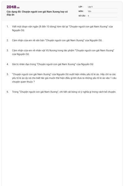 Các dạng đề: Chuyện người con gái Nam Xương hay có đáp án