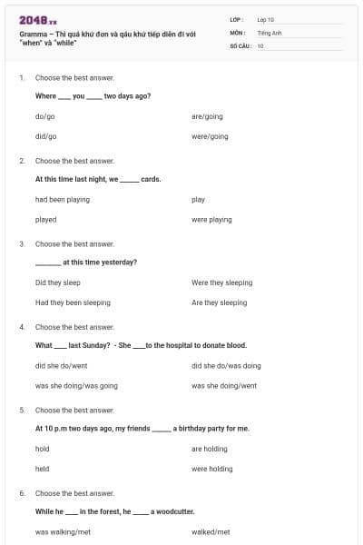 Gramma – Thì quá khứ đơn và qáu khứ tiếp diễn đi với  “when”  và  “while”