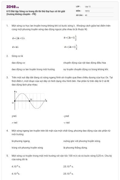 615 Bài tập Sóng cơ trong đề thi thử Đại học có lời giải (trường không chuyên - P8)