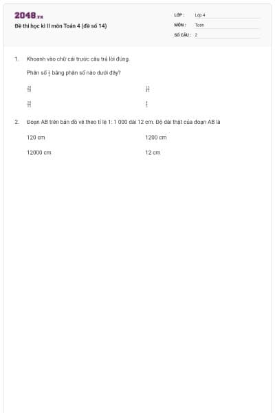 Đề thi học kì II môn Toán 4 (đề số 14)