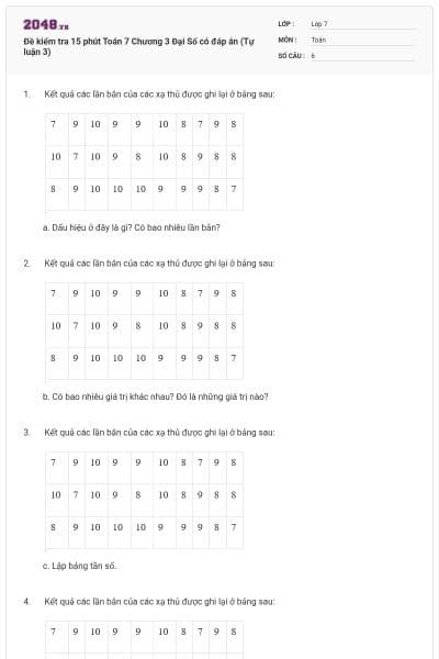 Đề kiểm tra 15 phút Toán 7 Chương 3 Đại Số có đáp án (Tự luận 3)