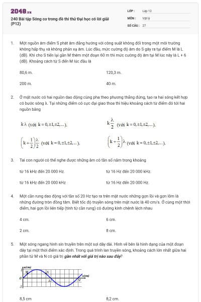 240 Bài tập Sóng cơ trong đề thi thử Đại học có lời giải (P12)