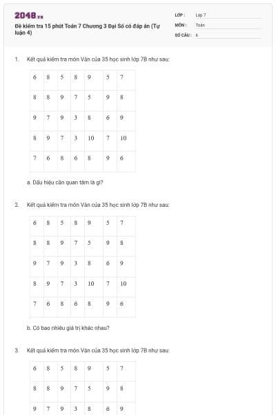 Đề kiểm tra 15 phút Toán 7 Chương 3 Đại Số có đáp án (Tự luận 4)