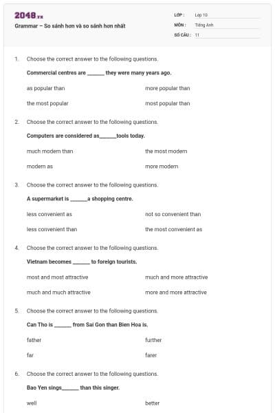 Grammar – So sánh hơn và so sánh hơn nhất