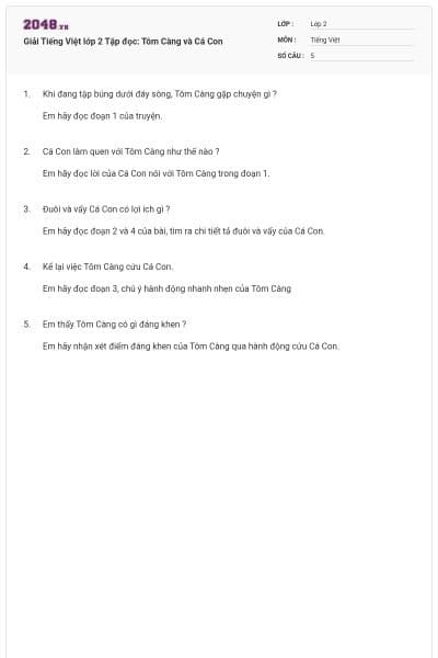 Giải Tiếng Việt lớp 2 Tập đọc: Tôm Càng và Cá Con