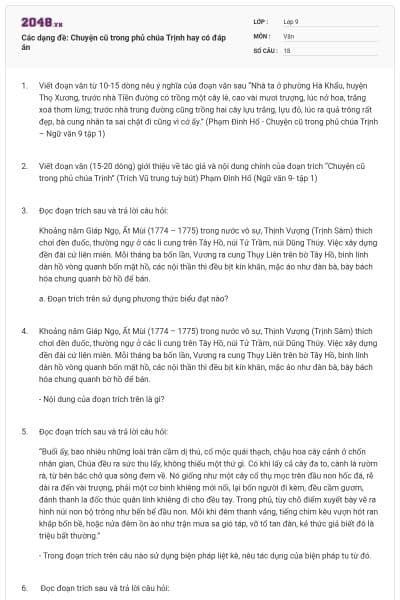Các dạng đề: Chuyện cũ trong phủ chúa Trịnh hay có đáp án