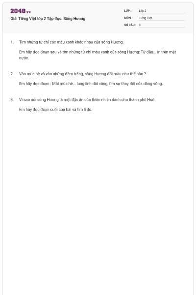Giải Tiếng Việt lớp 2 Tập đọc: Sông Hương