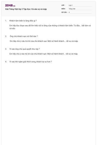 Giải Tiếng Việt lớp 2 Tập đọc: Cá sấu sợ cá mập