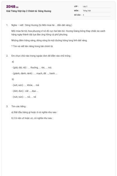 Giải Tiếng Việt lớp 2 Chính tả: Sông Hương