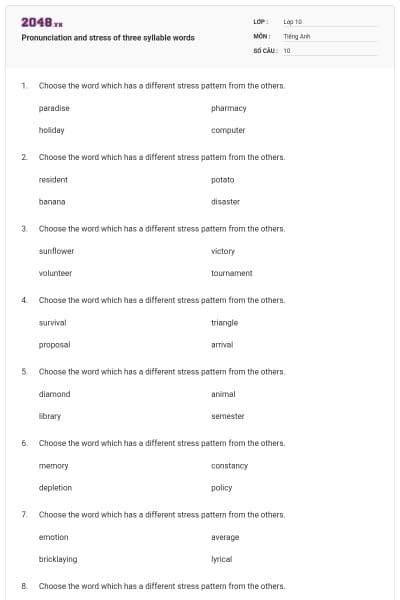 Pronunciation and stress of three syllable words