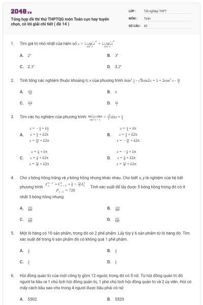 Tổng hợp đề thi thử THPTQG môn Toán cực hay tuyển chọn, có lời giải chi tiết ( đề 14 )