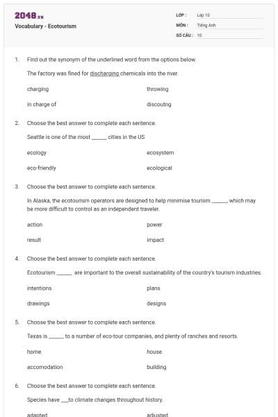 Vocabulary - Ecotourism