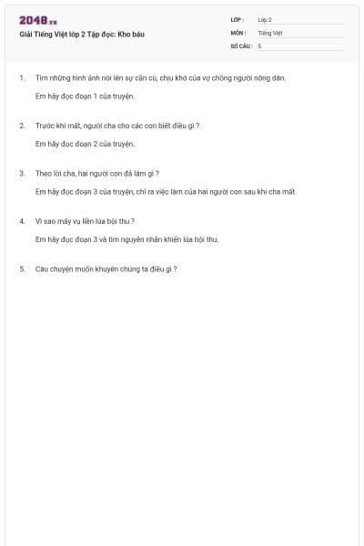 Giải Tiếng Việt lớp 2 Tập đọc: Kho báu