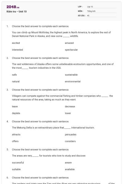 Kiểm tra – Unit 10