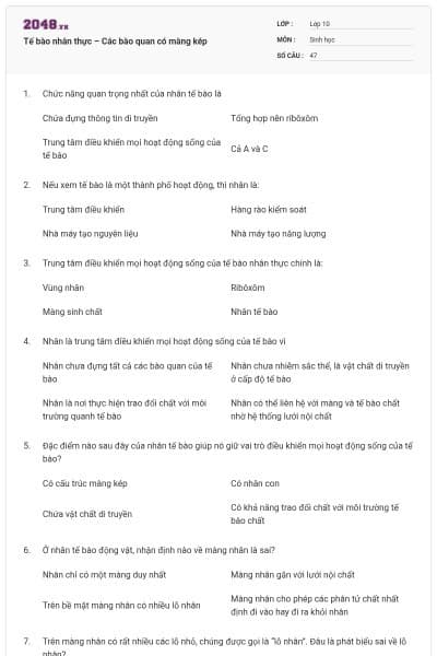 Tế bào nhân thực – Các bào quan có màng kép