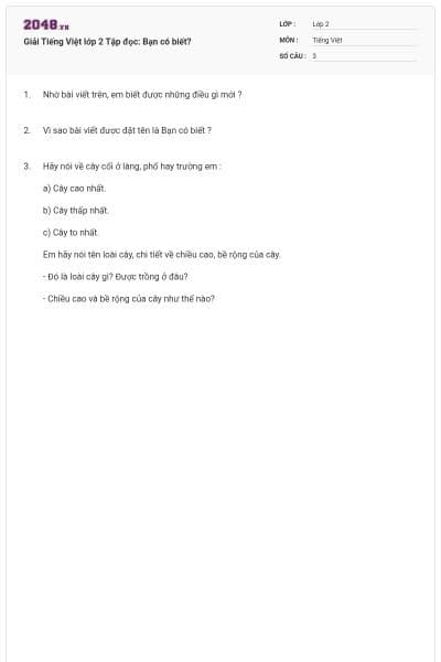 Giải Tiếng Việt lớp 2 Tập đọc: Bạn có biết?