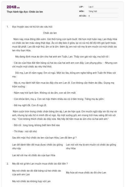 Thực hành tập đọc: Chiếc áo len