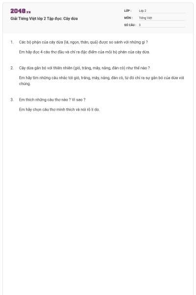 Giải Tiếng Việt lớp 2 Tập đọc: Cây dừa
