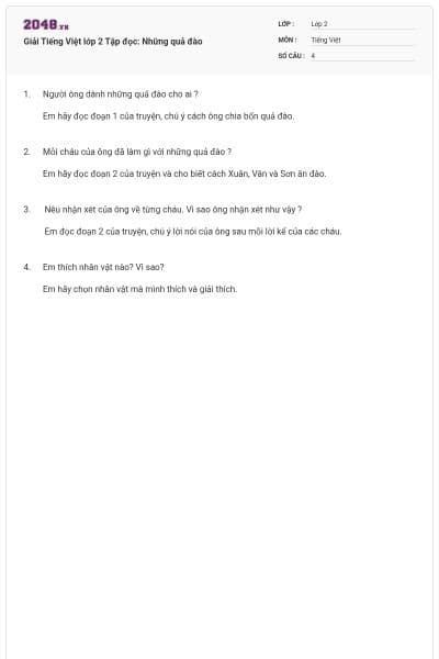 Giải Tiếng Việt lớp 2 Tập đọc: Những quả đào