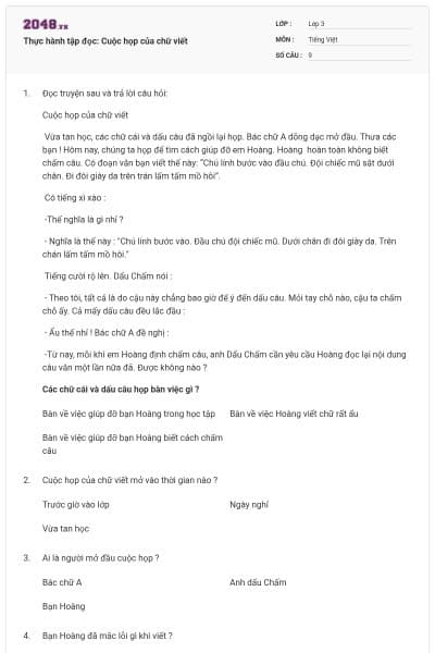 Thực hành tập đọc: Cuộc họp của chữ viết