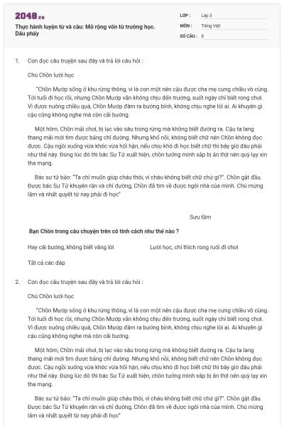 Thực hành luyện từ và câu: Mở rộng vốn từ trường học. Dấu phẩy