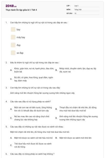 Thực hành Ôn tập giữa kì I: Tiết 4