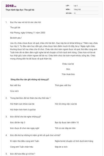 Thực hành tập đọc: Thư gửi bà