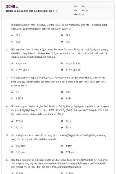 Bài tập về Sắt và hợp chất cực hay có lời giải (P4)