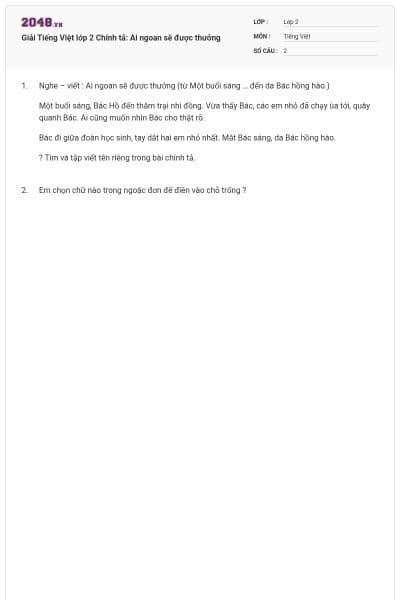 Giải Tiếng Việt lớp 2 Chính tả: Ai ngoan sẽ được thưởng