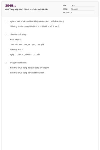 Giải Tiếng Việt lớp 2 Chính tả: Cháu nhớ Bác Hồ