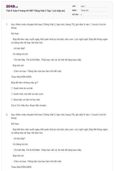 Tiết 8 Tuần 9 trang 44 VBT Tiếng Việt 2 Tập 1 ̣(có đáp án)