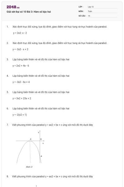 Giải sbt Đại số 10 Bài 3: Hàm số bậc hai