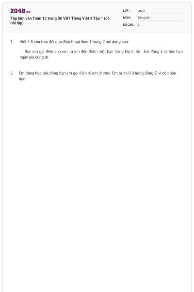 Tập làm văn Tuần 12 trang 56 VBT Tiếng Việt 2 Tập 1 (có bài tập)
