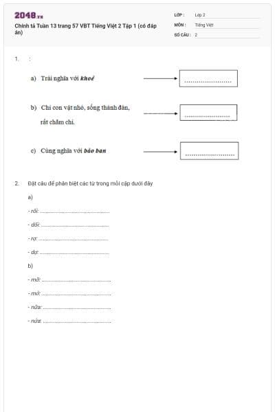 Chính tả Tuần 13 trang 57 VBT Tiếng Việt 2 Tập 1 (có đáp án)