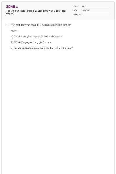 Tập làm văn Tuần 13 trang 60 VBT Tiếng Việt 2 Tập 1 (có đáp án)