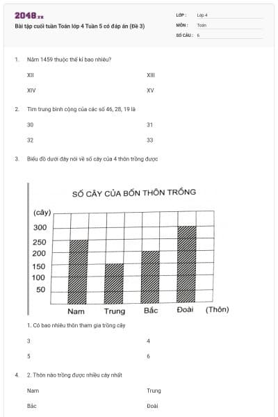 Bài tập cuối tuần Toán lớp 4 Tuần 5 có đáp án (Đề 3)