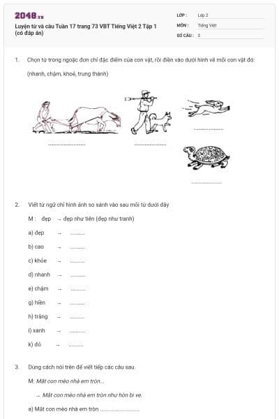 Luyện từ và câu Tuần 17 trang 73 VBT Tiếng Việt 2 Tập 1 (có đáp án)