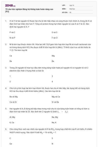 70 câu trắc nghiệm Bảng hệ thống tuần hoàn nâng cao (P3)
