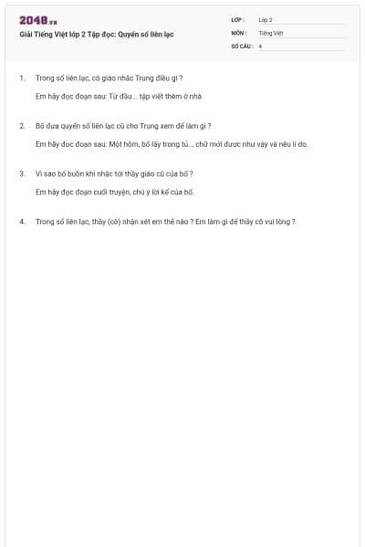 Giải Tiếng Việt lớp 2 Tập đọc: Quyển sổ liên lạc