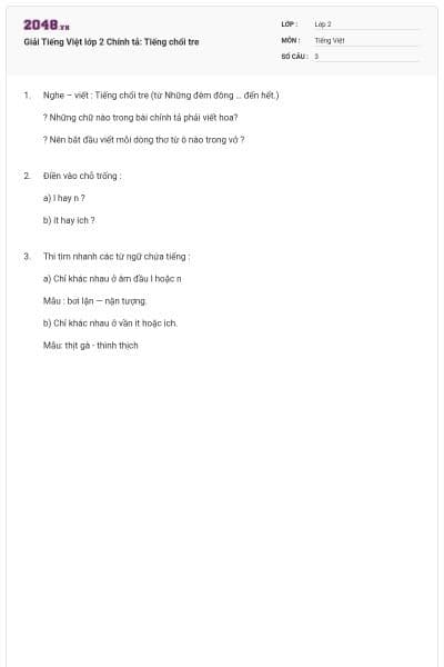 Giải Tiếng Việt lớp 2 Chính tả: Tiếng chổi tre