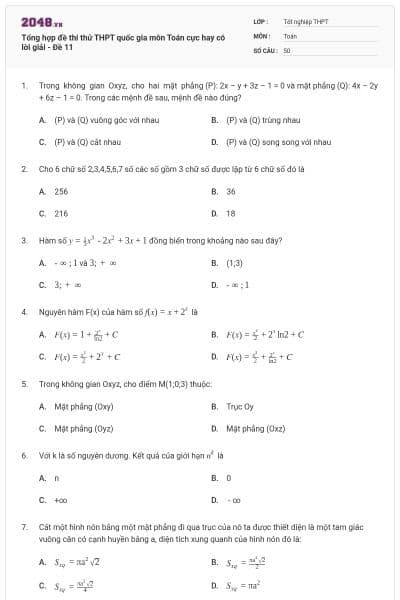Tổng hợp đề thi thử THPT quốc gia môn Toán cực hay có lời giải - Đề 11