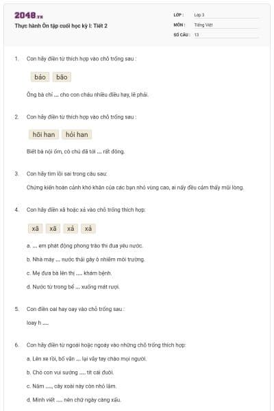 Thực hành Ôn tập cuối học kỳ I: Tiết 2